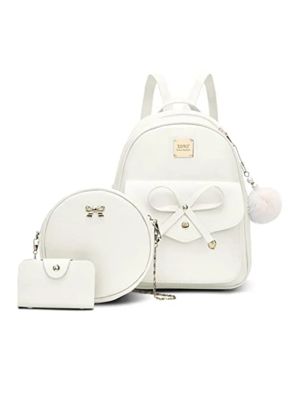 Mini Leather Backpack Purse 3-Pieces Fashion Bowknot Zipper Bags Cute